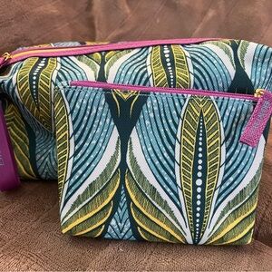 Estee Lauder Blue and Green Cosmetic Bags with Bold Patterns